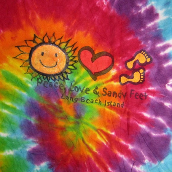 Peace Love & Sandy Feet Shirt Mens Medium Rainbow Tie Dye Long Beach Island - Picture 3 of 6